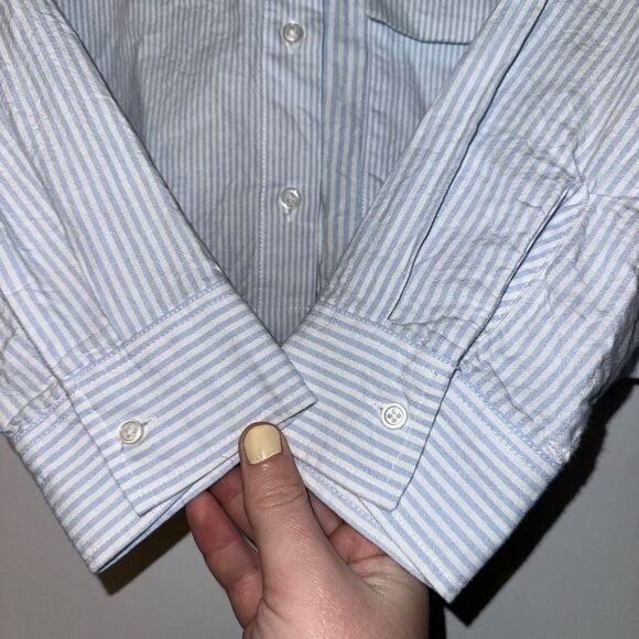 Zara Girls Size 10 Button Down Crop LS Blouse Shirt Blue White Stripes EUC - Picture 5 of 11